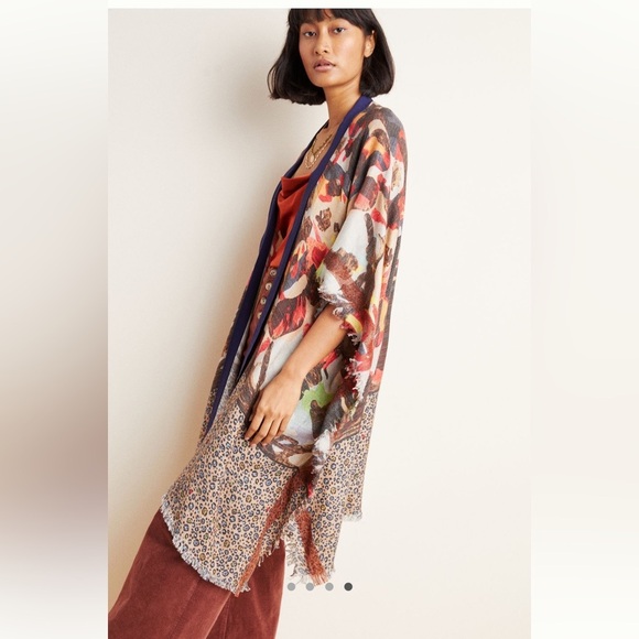 Anthropologie x Conditions Apply Vinario Duster Kimono Multicolor Cheetah | OS - Picture 3 of 13